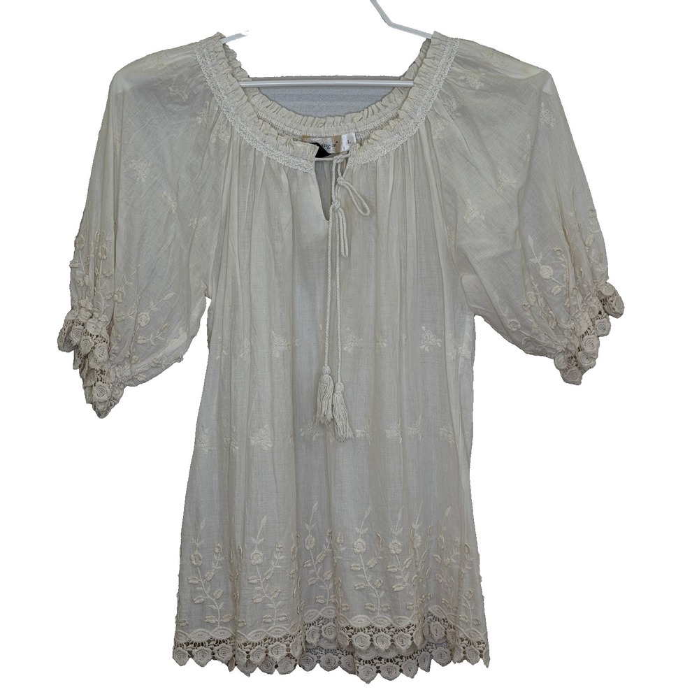 Urban Mangoz Top Size Large Ivory Short Puff Sleeve Babydoll Prairie Cottagecore
